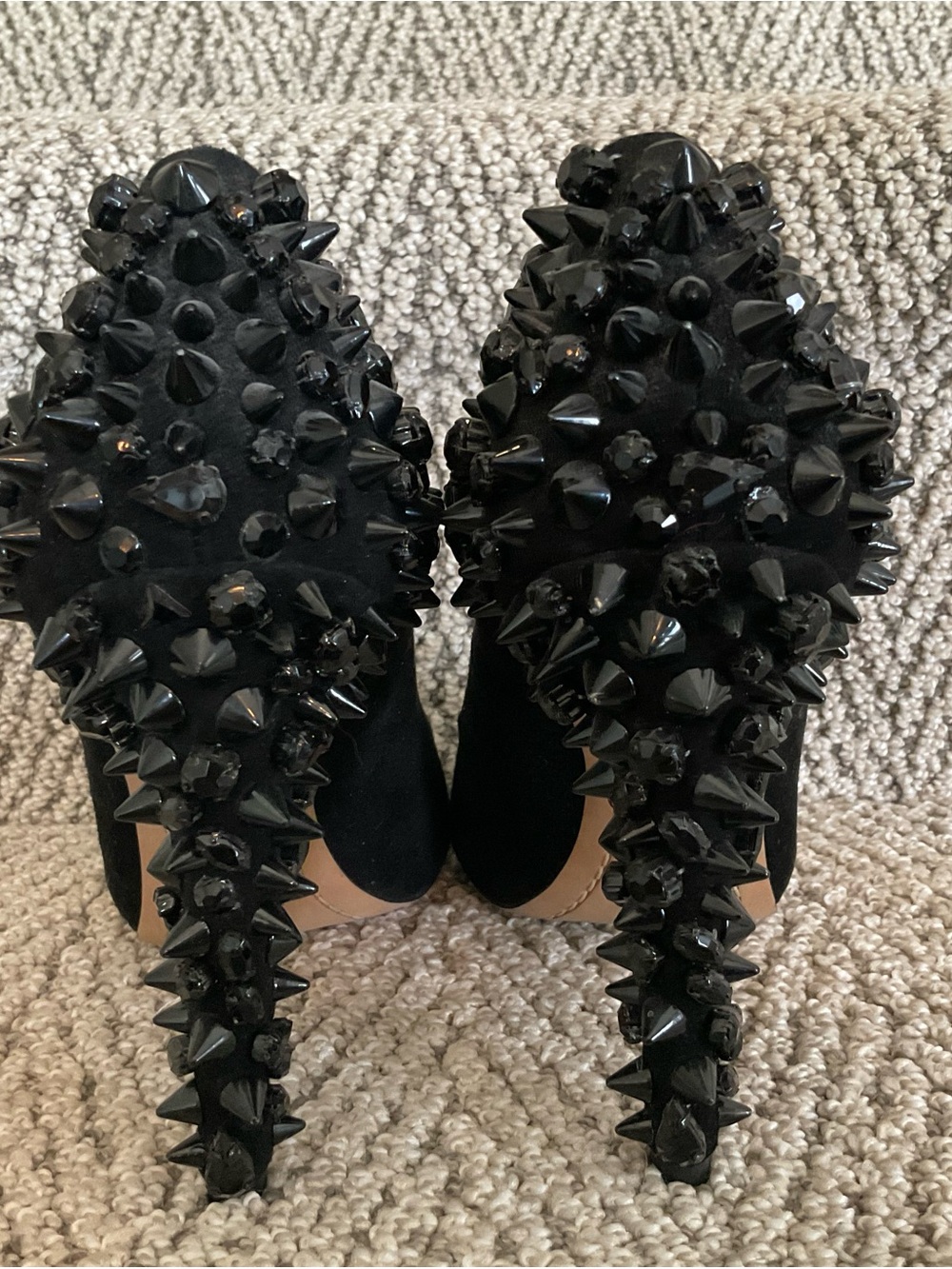 Sam Edelman Black Suede Peep-Toe Pumps with Studded Heel - Picture 3 of 5